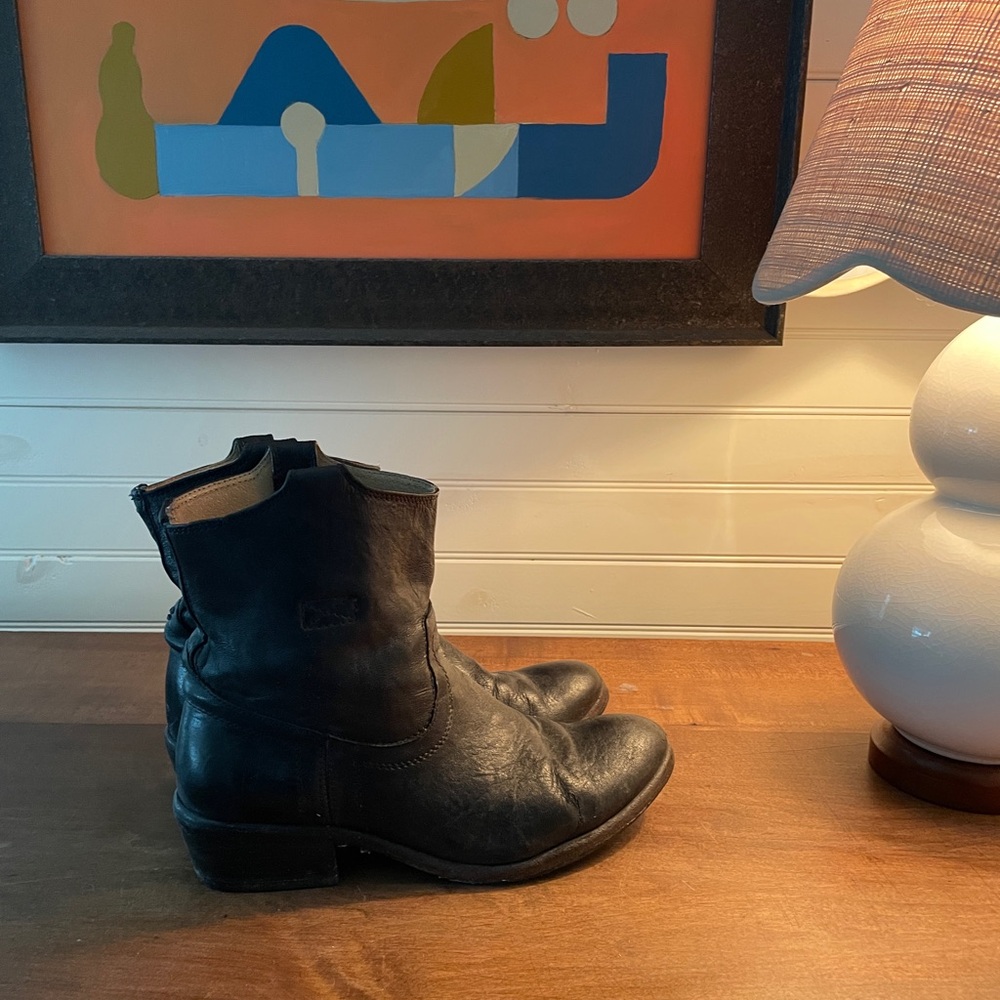 Frye Black Leather Ankle Boots